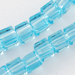 Light Sky Blue Glass Bead Strands, Faceted, Cube, Light Sky Blue, 3~4x3~4x3~4mm, Hole: 0.5mm, about 100pcs/strand, 13.5 inch