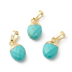 Synthetic Turquoise Synthetic Turquoise Charms, with Light Gold Tone Brass Findings, Faceted, Cadmium Free & Lead Free, Oval, 14x8x5mm, Hole: 6x4mm