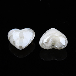 Blanc Perles lampwork, perles au chalumeau, faits à la main, nacré, blanc, 16x16x8.5mm, Trou: 1.4mm