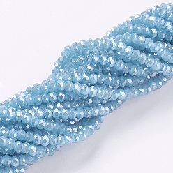 Sky Blue Electroplate Glass Beads Strands, Pearl Luster Plated, Faceted, Rondelle, Sky Blue, 3x2mm, Hole: 0.8~1mm, about 185~190pcs/strand, 15.5~16 inch(39.3~40.6cm)