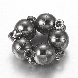 Gunmetal Round Brass Magnetic Clasps with Loops, Gunmetal, 11.5x6mm, Hole: 1.2mm