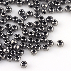 Gris Foncé 8/0 grader des perles de rocaille en verre rondes, couleurs métalliques, gris foncé, 8/0, 3x2mm, Trou: 1mm, environ 10000 pcs / sachet 