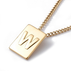 Letter W Titanium Steel Initial Letter Rectangle Pendant Necklace for Men Women, Golden, Letter.W, 18.11~18.5 inch(46~47cm)