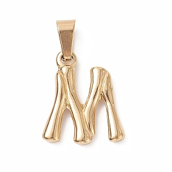 Letter M 304 Stainless Steel Pendants, Bamboo Style, Letter, Golden Color, Letter.M, 19x16x3mm, Hole: 3x7mm