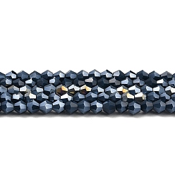 Prussian Blue Opaque Solid Color Electroplate Glass Beads Strands, AB Color Plated, Faceted, Bicone, Prussian Blue, 4x4mm, Hole: 0.8mm, about 87~98pcs/strand, 12.76~14.61 inch(32.4~37.1cm)