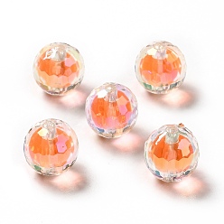 Orange Perles acryliques irisées arc-en-ciel à placage uv bicolore, ronde, orange, 16x16mm, Trou: 3~3.1mm