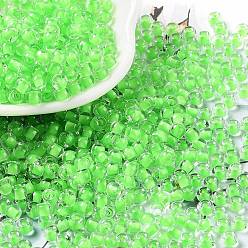 Vert Pâle Bille de verre, intérieur couleurs, trou rond, ronde, vert pale, 4x3mm, Trou: 1.4mm, 7650 pcs / livre