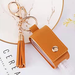 Dark Orange Plastic Hand Sanitizer Bottle with PU Leather Cover, Portable Travel Squeeze Bottle Keychain Holder, Dark Orange, 100x32mm