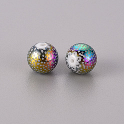 Plaqué Multicolore Perles en verre electroplate, ronde avec motif, multi-couleur plaquée, 10mm, Trou: 1.2mm