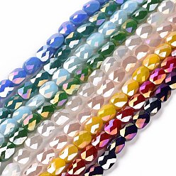 Couleur Mélangete Brins de perles de verre plaquées à facettes, de couleur plaquée ab , couleur unie opaque, ovale, couleur mixte, 10.5x8x5mm, Trou: 1.5mm, Environ 58~60 pcs/chapelet, 25.59 pouce (65 cm)