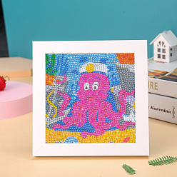 Octopus DIY Diamond Painting Photo Frame Kits, including Sponge, Resin Rhinestones, Diamond Sticky Pen, Tray Plate and Glue Clay, Octopus Pattern, 150x150mm