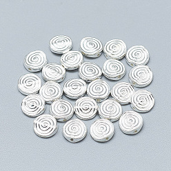 Серебро 925 шарики стерлингового серебра, с печатью 925, плоские круглые с спирали, серебряные, 7.5x2.5 мм, отверстие : 0.7 мм