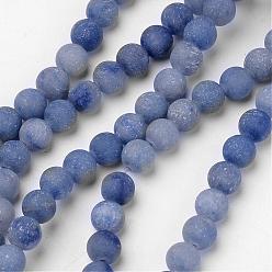 Blue Aventurine Natural Blue Aventurine Beads Strands, Frosted, Round, Royal Blue, 8mm, Hole: 1mm, about 46pcs/strand, 14.9 inch
