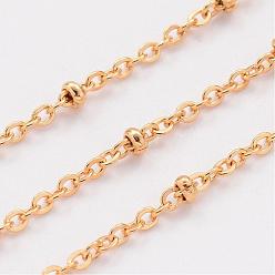 Golden 304 Stainless Steel Cable Chains, Soldered, Satellite Chains, with Spool, with Rondelle Beads, Golden, 1.5mm, about 65.61 Feet(20m)/roll