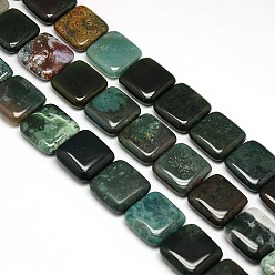 Moss Agate Natural Square Moss Agate Beads Strands, 20x20x6mm, Hole: 1mm, about 20pcs/strand, 15.74 inch
