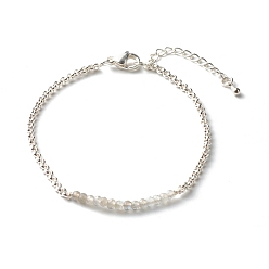 Labradorite Bracelets perlés de labradorite naturelle, avec 304 chaîne rolo en acier inoxydable, 7.48 pouces (190 mm)