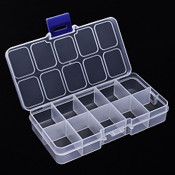 Clear Plastic Bead Storage Container, 10 Compartment Organizer Boxes, Rectangle, Clear, 13x6.5x2.3cm, Compartment: 2.9x2.3x2.1cm