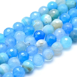 Sky Blue Natural Agate Beads, Dyed, Faceted Round, Sky Blue, 6mm, Hole: 1mm, about 61pcs/strand, 14.3 inch(36.5cm)