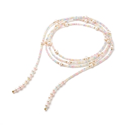 Pink Многослойное женское ожерелье из натурального жемчуга и стеклянных бусин, веревочный узел, красочный, 60.24~60.63 дюйм (153~154 см)