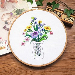 Colorful Flower Pattern DIY Embroidery Starter Kits, including Embroidery Fabric & Thread, Needle, Instruction Sheet, Colorful, 290x290mm