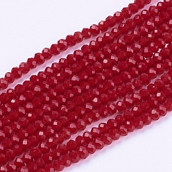 FireBrick Opaque Solid Color Glass Bead Strands, Imitation Jade, Faceted, Rondelle, FireBrick, 3x2mm, Hole: 0.8mm, about 185~190pcs/strand, 15.5~16 inch(39.3~40.6cm)