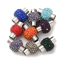 Stainless Steel Color 304 Stainless Steel Magnetic Clasps with Glue-in Ends, with Polymer Clay Rhinestone Beads, Column, Stainless Steel Color, 17x12x12mm, Hole: 5mm