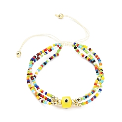 Colorful Adjustable Glass & Lampwork Evil Eye Braided Beaded Bracelet for Women, Colorful, Inner Diameter: 1-7/8~2-3/4 inch(4.7~7cm)