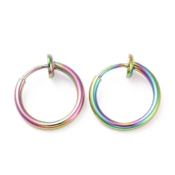 Rainbow Color 304 Stainless Steel Tubular Clip-on Earrings for Women, Rainbow Color, 13x4mm, Pin: 0.7mm