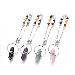 Mixed Stone Chakra Natural Mixed Gemstone Pointed Dowsing Pendulums, with Mixed Stone and Brass Findings, Bullet, 205mm