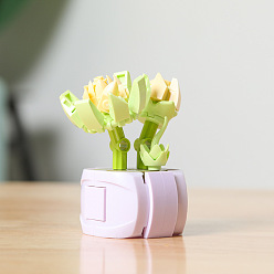 Vert Jaune Fleurs succulentes en plastique blocs de construction de plantes ensemble de jouets de bricolage, modèle de bonsaï succulentes, pour la décoration de la maison cadeau, vert jaune, 55x65x90mm