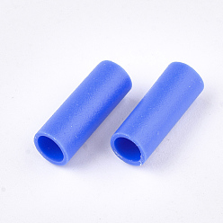 Blue Rubber Beads, Tube, Blue, 12~12.5x4~4.5mm, Hole: 3mm, about 4000pcs/500g