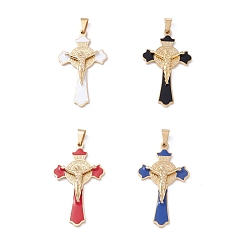 Mixed Color Easter Theme Vacuum Plating 304 Stainless Steel Enamel Pendants, Crucifix Cross, Mixed Color, 55x31x6mm, Hole: 9.5x4.5mm