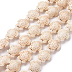 Floral White Dyed Synthetic Turquoise Beads Strands, Sea Turtle, Floral White, 17~18x14x6~8mm, Hole: 1mm, about 23pcs/strand, 15 inch