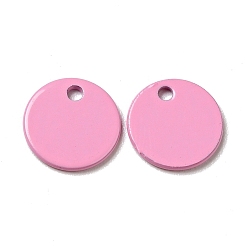 Бледно-Розовый Окрашены распылением 201 подвески из нержавеющей стали, плоские круглые прелести, розовый жемчуг, 8.5x1 мм, отверстие : 1 мм