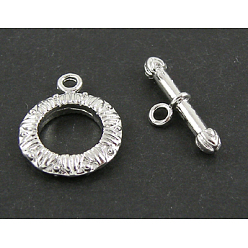Platinum Brass Toggle Clasps, Platinum Color, Ring: 14mm diameter, 2.5mm thick, Bar: 18mm long, 2mm thick, hole: 1.8mm