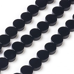 Black Onyx Natural Black Onyx Beads Strands, Dyed & Heated, Flat Round, 10x4mm, Hole: 1.2mm, about 40pcs/strand, 15.9 inch