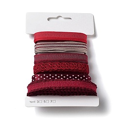 Rouge Foncé 18 yards 6 styles ruban en polyester, pour le bricolage fait main, nœuds de cheveux et décoration de cadeaux, palette de couleurs rouge, rouge foncé, 3/8~1/2 pouces (10~12 mm), environ 3 mètres/style