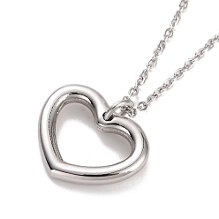 Stainless Steel Color 304 Stainless Steel Heart Pendant Necklace for Women, Stainless Steel Color, 17.91 inch(45.5cm)