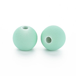 Pale Turquoise Rubberized Style Acrylic Beads, Round, Pale Turquoise, 15.5x14.5mm, Hole: 3.5mm