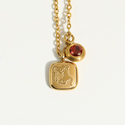 Acuario Collar con colgante cuadrado de acero inoxidable para mujer., dorado, Acuario, 15.75 pulgada (40 cm)