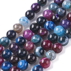 Colorful Natural Striped Agate/Banded Agate Beads Strands, Dyed & Heated, Round, Colorful, 8mm, Hole: 1.2mm, about 47pcs/strand, 14.96 inch(38cm)