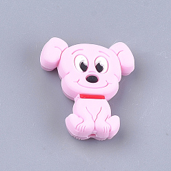 Pearl Pink Food Grade Eco-Friendly Silicone Focal Beads, Puppy, Chewing Beads For Teethers, DIY Nursing Necklaces Making, Beagle Dog, Pearl Pink, 28x25x7.5mm, Hole: 2mm
