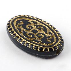 Noir Perles acryliques de placage ovale, métal doré enlaça, noir, 21x13x4mm, trou: 1.5 mm, environ 592 pcs / 500 g