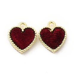 Dark Red Alloy Charms, with Velvet, Heart Charm, Dark Red, 15x12.5x3.5mm, Hole: 1.5mm
