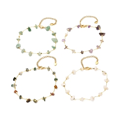 Mixed Stone Natural Mixed Gemstone Chip Beaded Anklets, Brass Cable Chain Anklets, Golden, 8-5/8 inch(22cm)