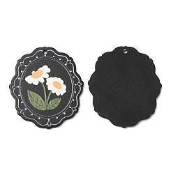 Noir Pendentifs acryliques, ovale avec des fleurs, noir, 42.5x37.5x2mm, Trou: 2mm