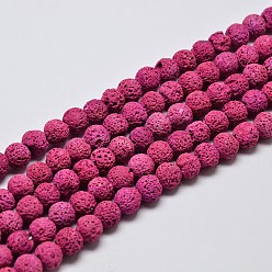 Средний Фиолетово-красный Круглые бусины из натурального камня лавы, окрашенные, средне фиолетовый красный, 6 мм, отверстие : 1 мм, около 63 шт / нитка, 15.7 дюйм