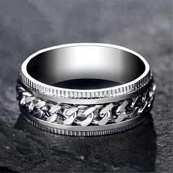 Нержавеющая Сталь Цвет Цепи из нержавеющей стали, вращающееся кольцо на пальце, Кольцо-спиннер для успокоения беспокойства, медитации, цвет нержавеющей стали, размер США 9 (18.9 мм)