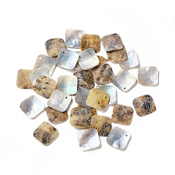 Coquillage De Mer Pendentifs shell akoya naturel, coquille de nacre, charmes de losange, couleur de coquillage, 19.5~20x19.5~20x1.5~3mm, Trou: 1.5mm