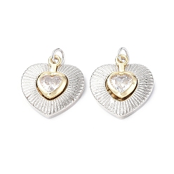 Platinum & Light Gold Eco-Friendly Rack Plating Brass Micro Pave Cubic Zirconia Pendants, Long-Lasting Plated, Lead Free & Cadmium Free, with Jump Ring, Double Heart Charm, Platinum & Light Gold, 19x17.5x5mm, Hole: 3.4mm